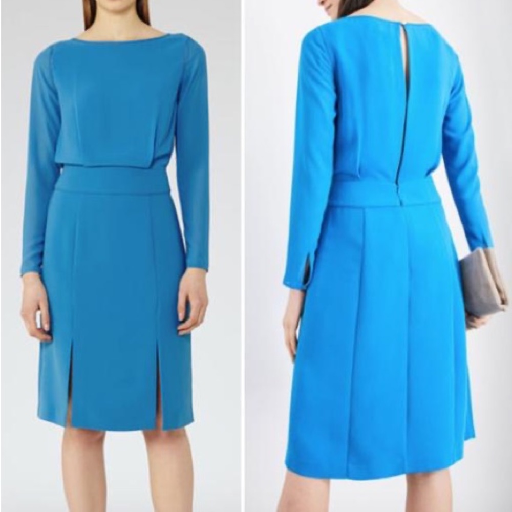 Reiss Long Sleeve Pleated Knee Length Dress